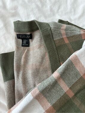 Rachel Zoe Olive Green & Blush Plaid Knit Cardigan